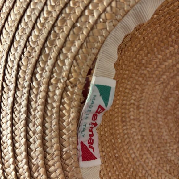 VTG Betmar Womens Beige Tan Straw Wide Sun Hat Scalloped Edge Made in Italy - Picture 5 of 9